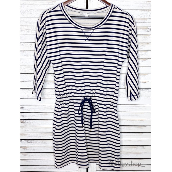LOFT Dresses & Skirts - LOFT | Striped Drawstring Sweatshirt Dress